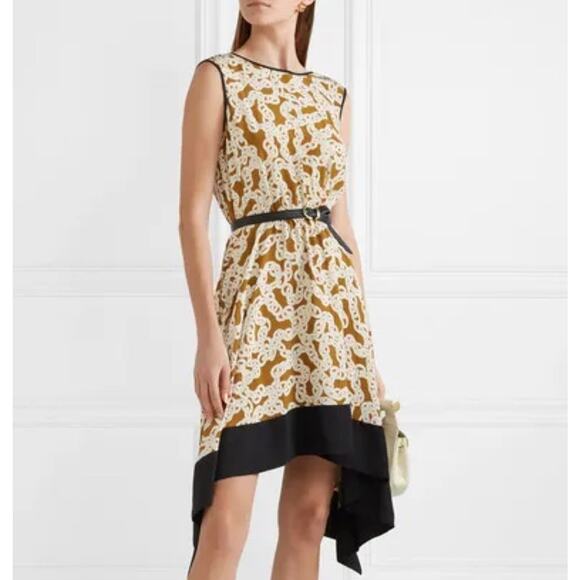 Diane Von Furstenberg Talis Chain Silk Dress Womens Size XS Gold Asymmetric Hem - Picture 1 of 8